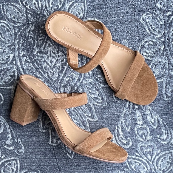 Soludos Tan Suede Double Strap Block Heel Sandals - Picture 4 of 12